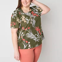 Liz Claiborne Plus Womens Square Neck Short Sleeve Blouse