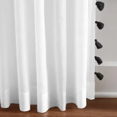 Elrene Home Fashions Bianca Tassle 100% Cotton Rod Pocket Embellished Light-Filtering Single Curtain Panels