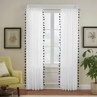 Elrene Home Fashions Bianca Tassle 100% Cotton Embellished Light-Filtering Rod Pocket Single Curtain Panel