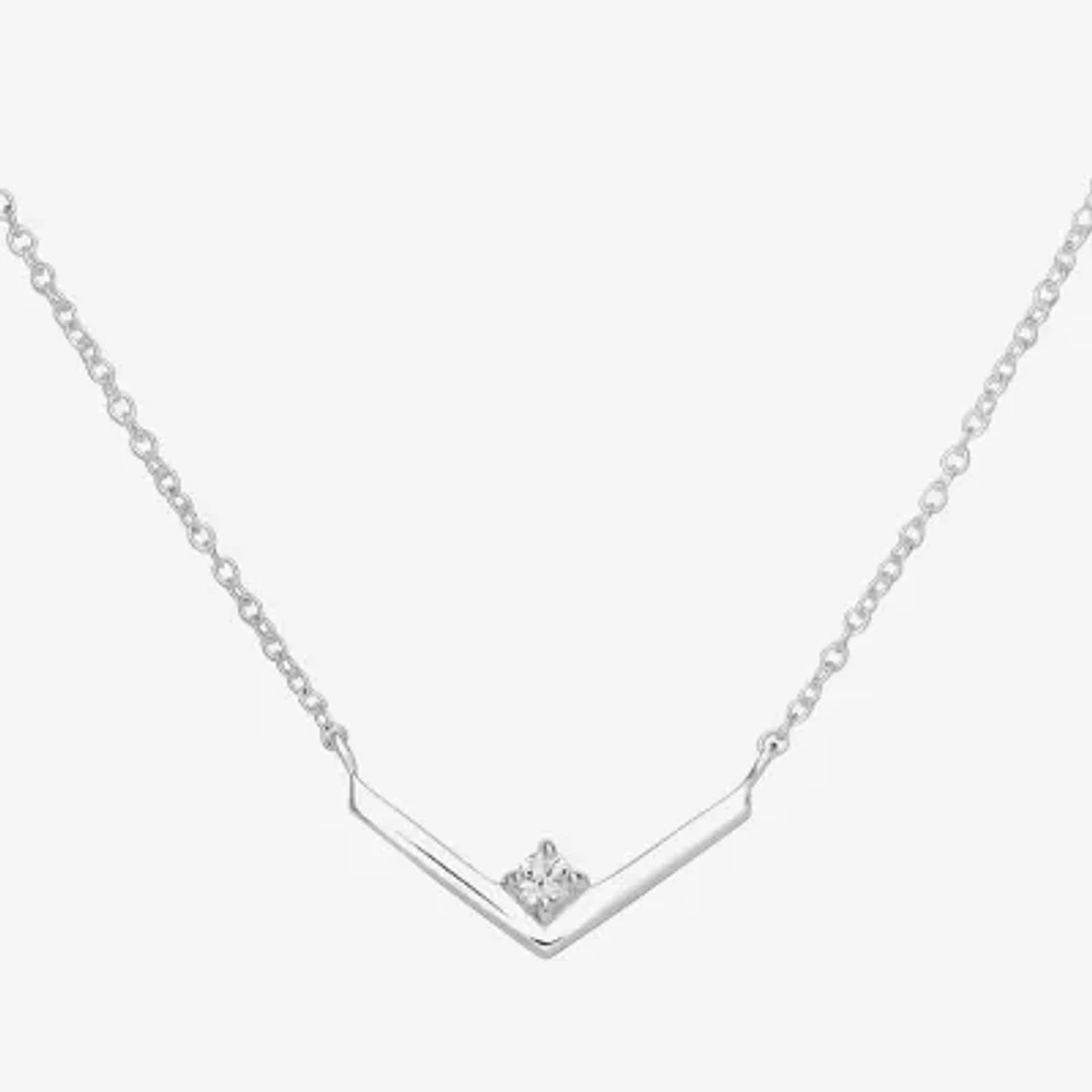 Silver Treasures Cubic Zirconia Sterling Silver 16 Inch Link Pendant Necklace