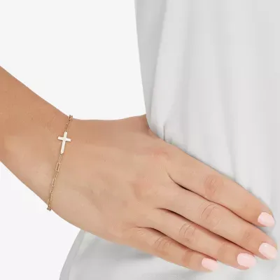 Made in Italy 14K Gold 7 Inch Paperclip Cross Link Bracelet