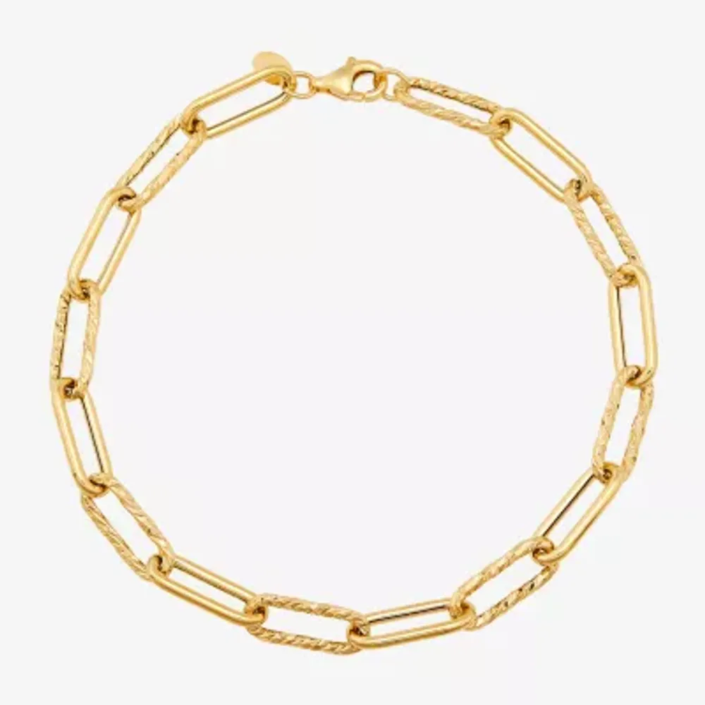 Made in Italy 14K Gold 8 Inch Hollow Paperclip Chain Bracelet