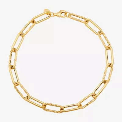 Made in Italy 14K Gold 8 Inch Hollow Paperclip Chain Bracelet