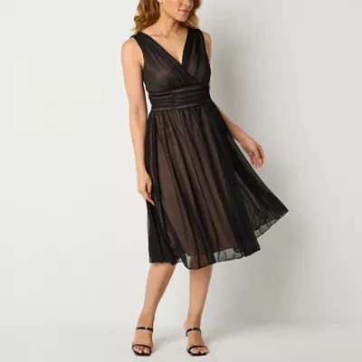 Connected Apparel Womens Sleeveless Midi Fit + Flare Dress