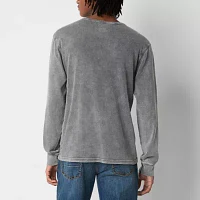 Arizona Mens Long Sleeve Washed Ribbed Henley Shirt