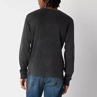 Arizona Mens Long Sleeve Washed Ribbed Henley Shirt