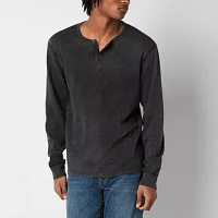 Arizona Mens Long Sleeve Washed Ribbed Henley Shirt