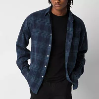 Arizona Mens Long Sleeve Textured Plaid Button-Up Shirt