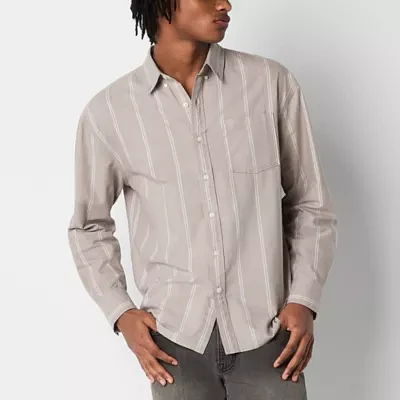 Arizona Mens Long Sleeve Striped Button-Up Shirt