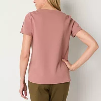 Liz Claiborne Womens Round Neck Short Sleeve Blouse