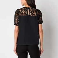 52seven Womens Crew Neck Short Sleeve Lace Blouse