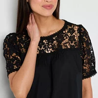 52seven Womens Crew Neck Short Sleeve Lace Blouse