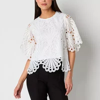 52seven Womens Crew Neck Short Sleeve Lace Blouse