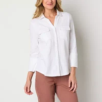 Gloria Vanderbilt Womens 3/4 Sleeve Regular Fit Button-Down Shirt