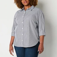 Gloria Vanderbilt® Plus Womens Long Sleeve Regular Fit Button-Down Shirt