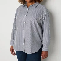 Gloria Vanderbilt® Plus Womens Long Sleeve Regular Fit Button-Down Shirt