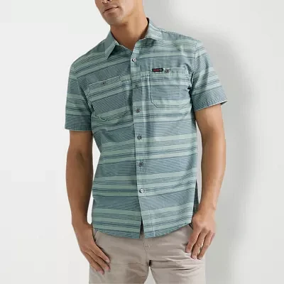 Wrangler Breeze Mens Moisture Wicking Regular Fit Short Sleeve Striped Button-Down Shirt