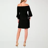 MSK Rhinestone Trim Womens 3/4 Sleeve Shift Dress