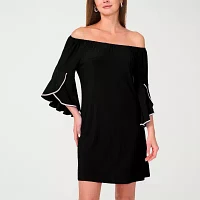 MSK Rhinestone Trim Womens 3/4 Sleeve Shift Dress