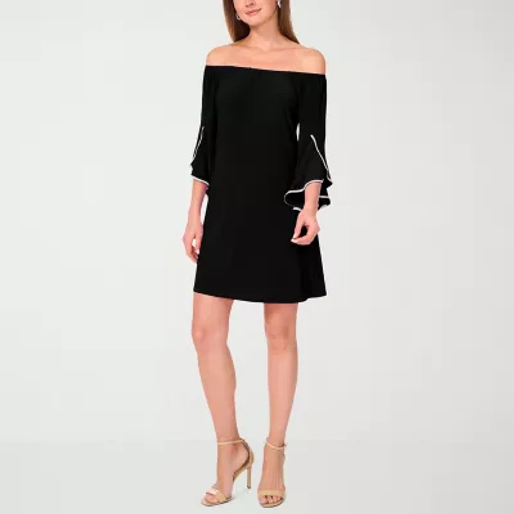MSK Rhinestone Trim Womens 3/4 Sleeve Shift Dress