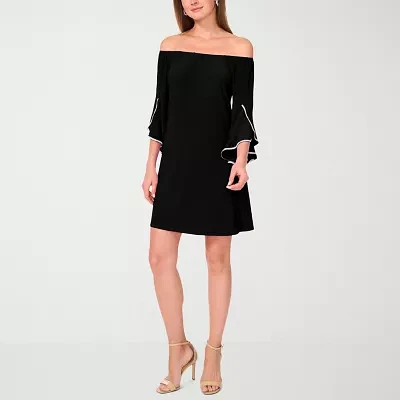 MSK Rhinestone Trim Womens 3/4 Sleeve Shift Dress