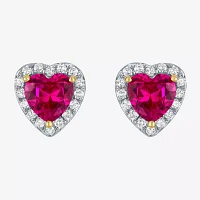 Lab Created Red Ruby 10K Gold 7.8mm Heart Stud Earrings