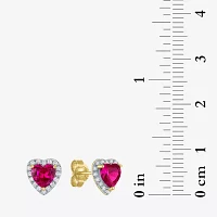 Lab Created Red Ruby 10K Gold 7.8mm Heart Stud Earrings