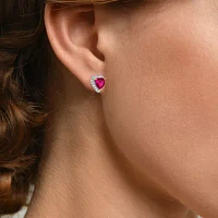 Lab Created Red Ruby 10K Gold 7.8mm Heart Stud Earrings