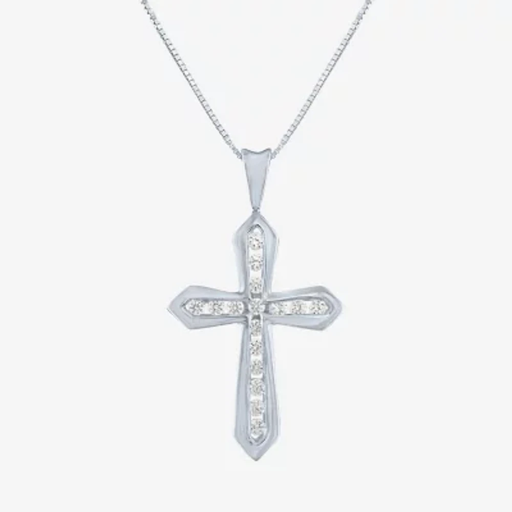 (G-H Womens 1/3 CT. T.W. Lab Grown White Diamond 10K White Gold Cross Pendant Necklaces