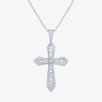 (G-H Womens 1/3 CT. T.W. Lab Grown White Diamond 10K White Gold Cross Pendant Necklaces