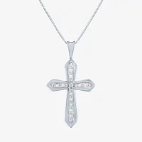 (G-H Womens 1/3 CT. T.W. Lab Grown White Diamond 10K White Gold Cross Pendant Necklaces