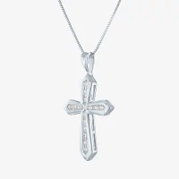 (G-H Womens 1/3 CT. T.W. Lab Grown White Diamond 10K White Gold Cross Pendant Necklaces