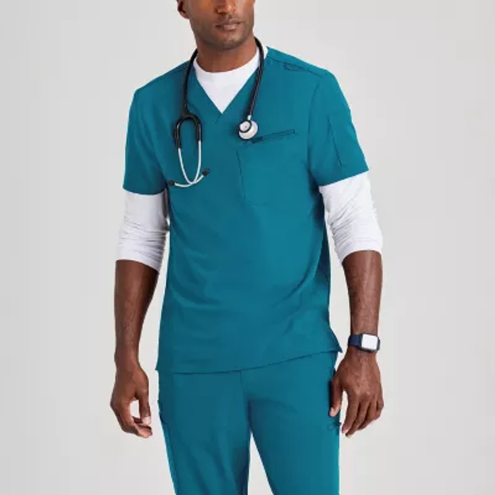 Barco Unify But153 Rally 3-Pocket Mens Big and Tall V Neck Short Sleeve Stretch Fabric Moisture Wicking Wrinkle Resistant Scrub Top