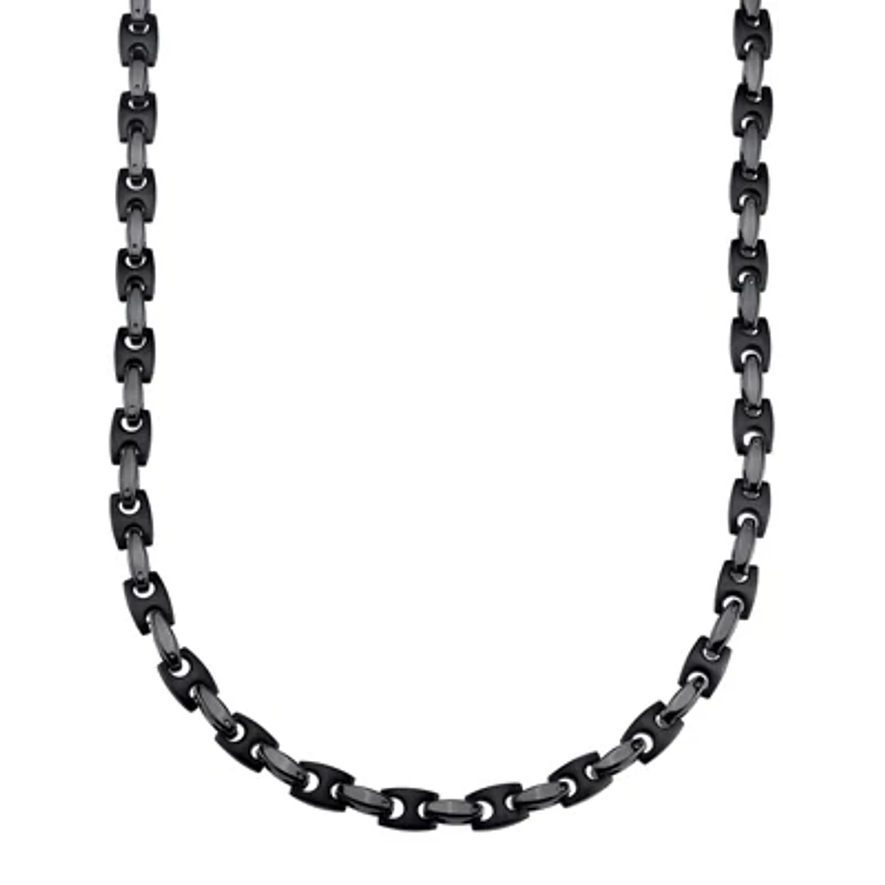 Mens Stainless Steel and Black IP H-Link Chain Necklace