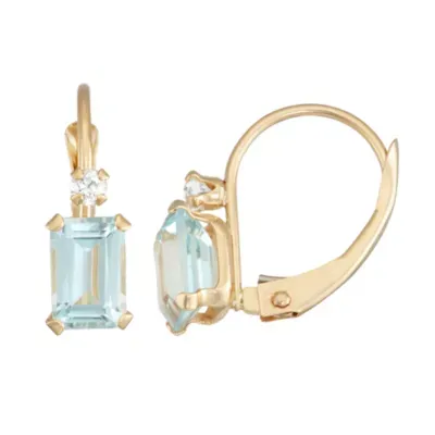 Womens Lab Created Blue Aquamarine 10K Gold Drop Earrings