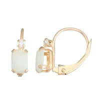 Lab Created White Opal 10K Gold Drop Earrings