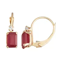 Lab Created Red Ruby 10K Gold 12.1mm Hoop Earrings