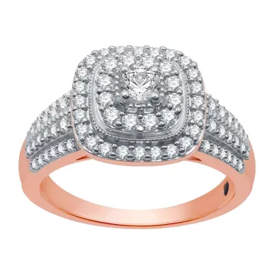 I Said Yes (H-I / I1) Womens 3/4 CT. T.W. Lab Grown White Diamond 14K Rose Gold Over Silver Sterling Side Stone Halo Engagement Ring