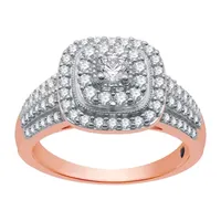 I Said Yes (H-I / I1) Womens 3/4 CT. T.W. Lab Grown White Diamond 14K Rose Gold Over Silver Sterling Side Stone Halo Engagement Ring