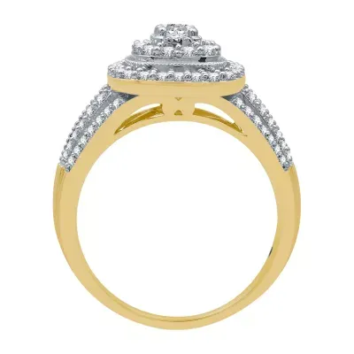 I Said Yes (H-I / I1) Womens 3/4 CT. T.W. Lab Grown White Diamond 14K Gold Over Silver Sterling Side Stone Halo Engagement Ring