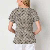 Liz Claiborne Tall Womens Round Neck Short Sleeve Blouse