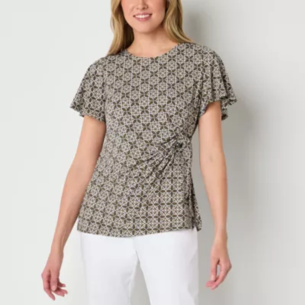 Liz Claiborne Tall Womens Round Neck Short Sleeve Blouse