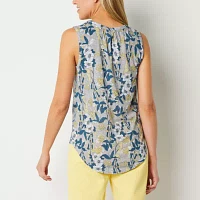 Liz Claiborne Womens Split Crew Neck Sleeveless Blouse