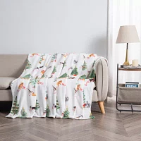 Linery Printed Holiday Velvet Plush Reversible Midweight Throw