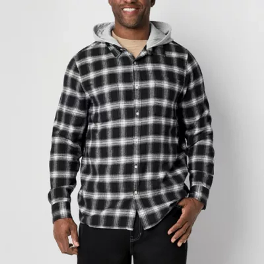 Arizona Big and Tall Mens Hooded Easy-on + Easy-off Adaptive Regular Fit Long Sleeve Flannel Shirt