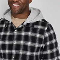 Arizona Big and Tall Mens Hooded Easy-on + Easy-off Adaptive Regular Fit Long Sleeve Flannel Shirt