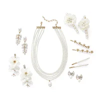 Bijoux Bar Gold Tone Glass Simulated Pearl Flower Drop Earrings