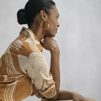 Worthington Gold Tone Cognac Leather Hoop Earrings