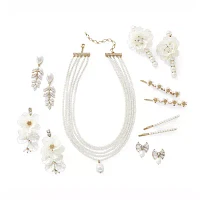 Bijoux Bar Gold Tone Womens White Glass Simulated Pearl Drop Earrings