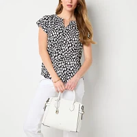 Liz Claiborne Womens Split Tie Neck Short Sleeve Blouse